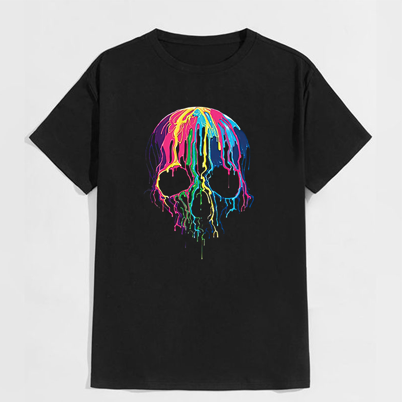 Rainbow Pigment on the Skull Black Print T-Shirt