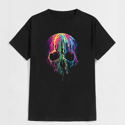 Rainbow Pigment on the Skull Black Print T-Shirt