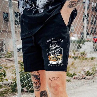 LOOSE LIPS SINK SHIPS Skulls in the Bottle Graphic Black Print Shorts