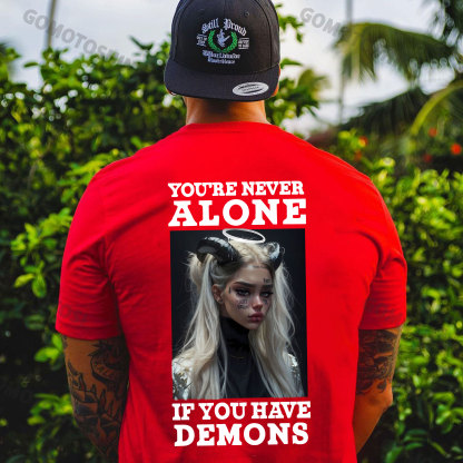 YOU'RE NEVER ALONE IF YOU HAVE DEMONS Gloomy Devil Girl Print Men's T-Shirt