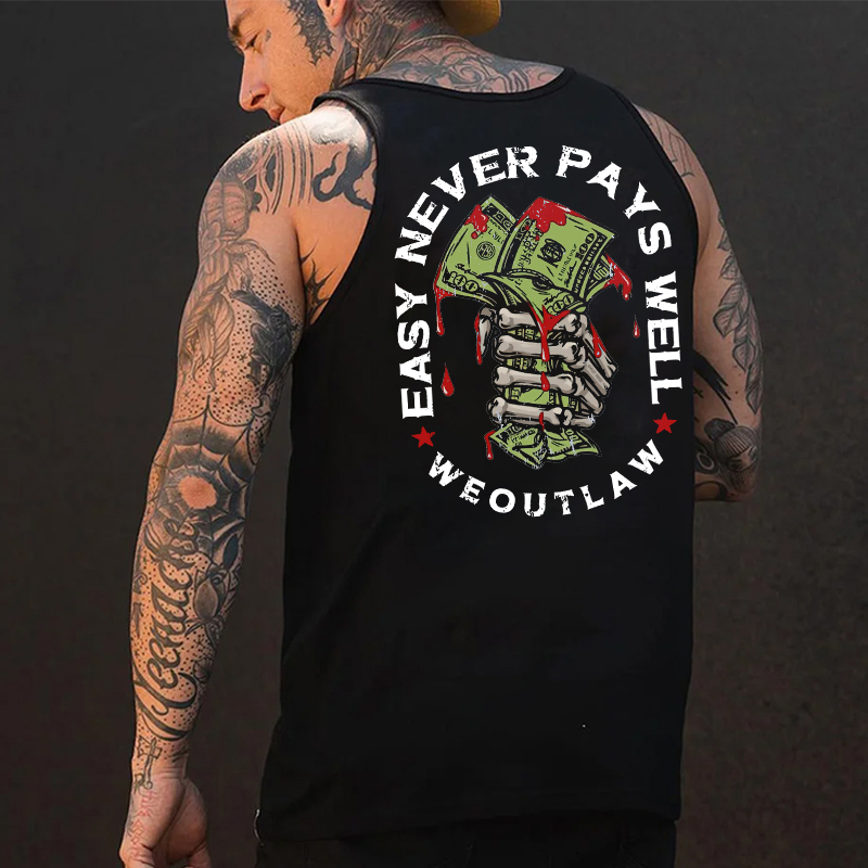 EASY NEVER PAYS WELL Bone Hand With Money Print Men's Vest