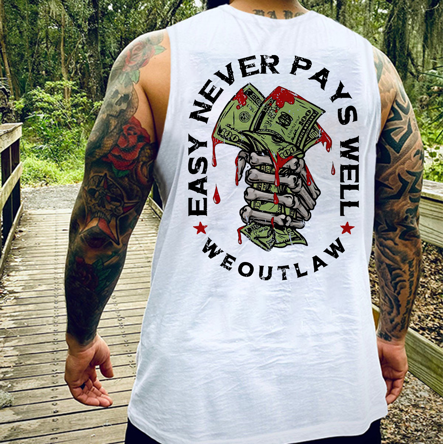 EASY NEVER PAYS WELL Bone Hand With Money Print Men's Vest
