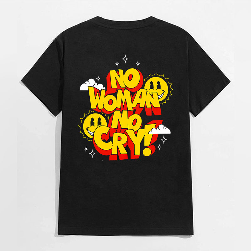 NO WOMAN NO CRY Happy Emoji Black Print T-shirt