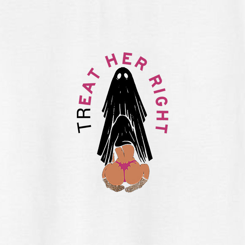 TREAT HER RIGHT Sexy Lady Ghost Graphic Casual Black Print T-shirt