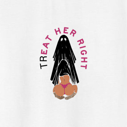 TREAT HER RIGHT Sexy Lady Ghost Graphic Casual Black Print T-shirt