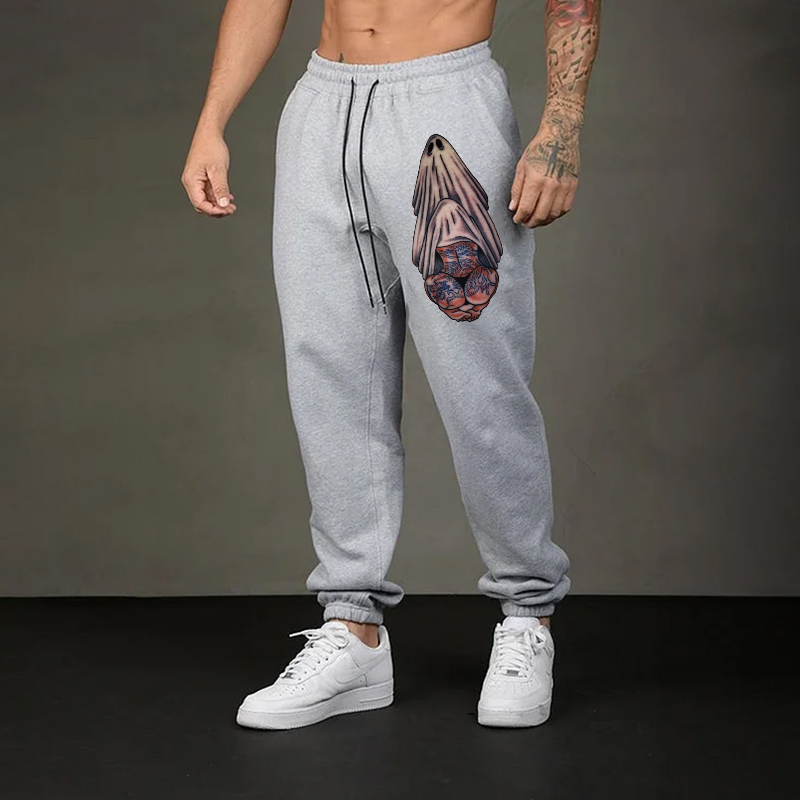 Tattooed Lady Has an Oral Sex with Ghost Men's Print Sweatpants