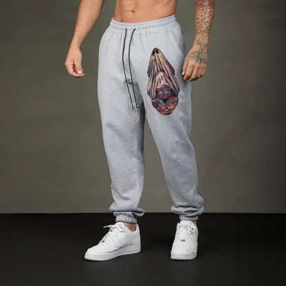 Tattooed Lady Has an Oral Sex with Ghost Men's Print Sweatpants