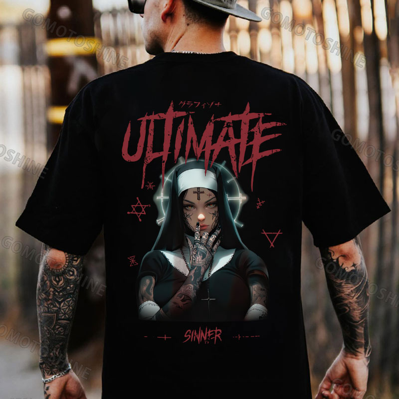 ULTIMATE SINNER Tattooed Cyber Nun Print Men's T-Shirt