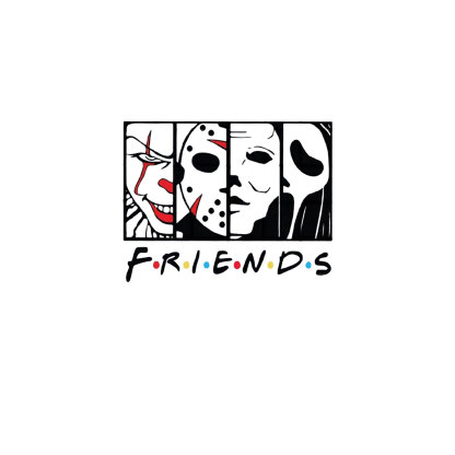 FRIENDS Clown and Grim Reaper Horrifying Casual White Print T-shirt