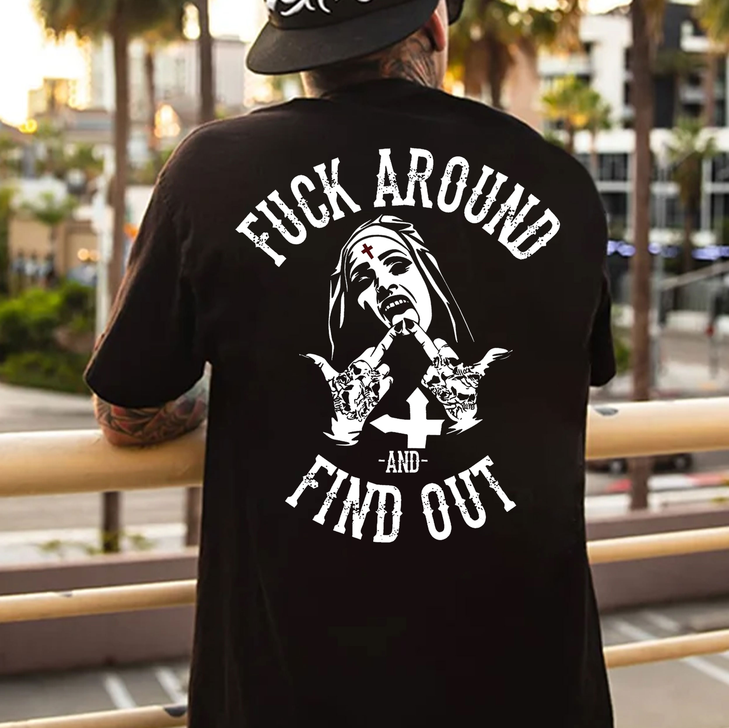 FUCK AROUND AND FIND OUT Defiant Nun Black Print T-Shirt