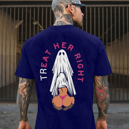 TREAT HER RIGHT Sexy Lady Ghost Graphic Casual Black Print T-shirt