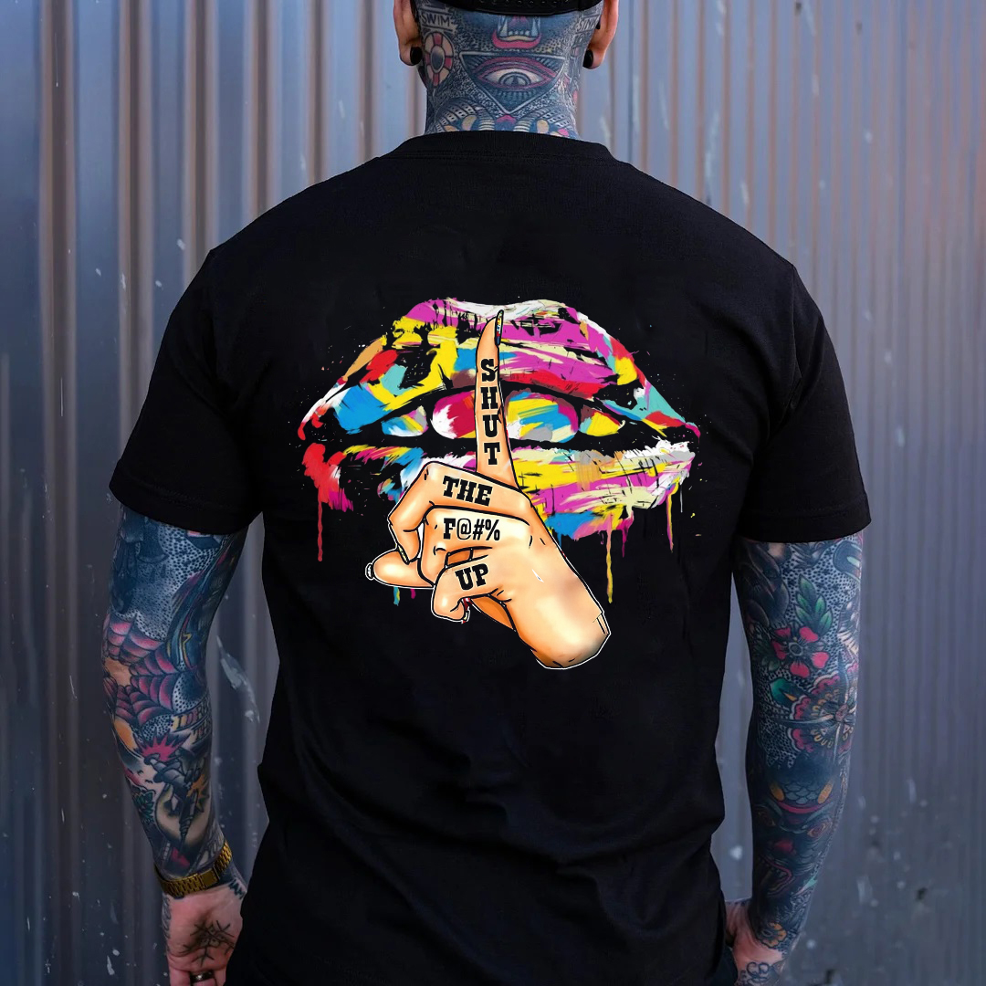 SHUT THE FUCK UP Colorful Graffiti Lips Print Men's T-Shirt
