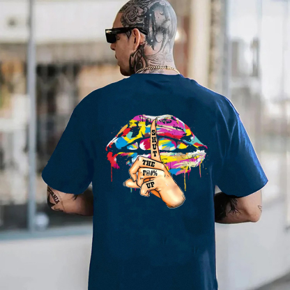 SHUT THE FUCK UP Colorful Graffiti Lips Print Men's T-Shirt