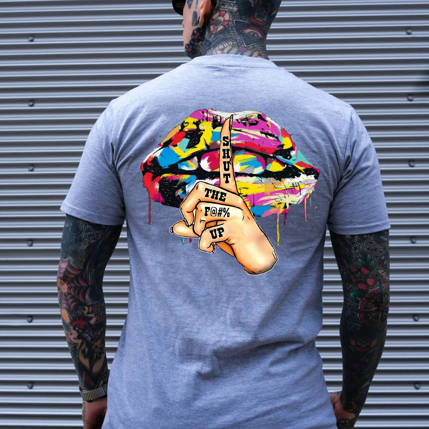 SHUT THE FUCK UP Colorful Graffiti Lips Print Men's T-Shirt