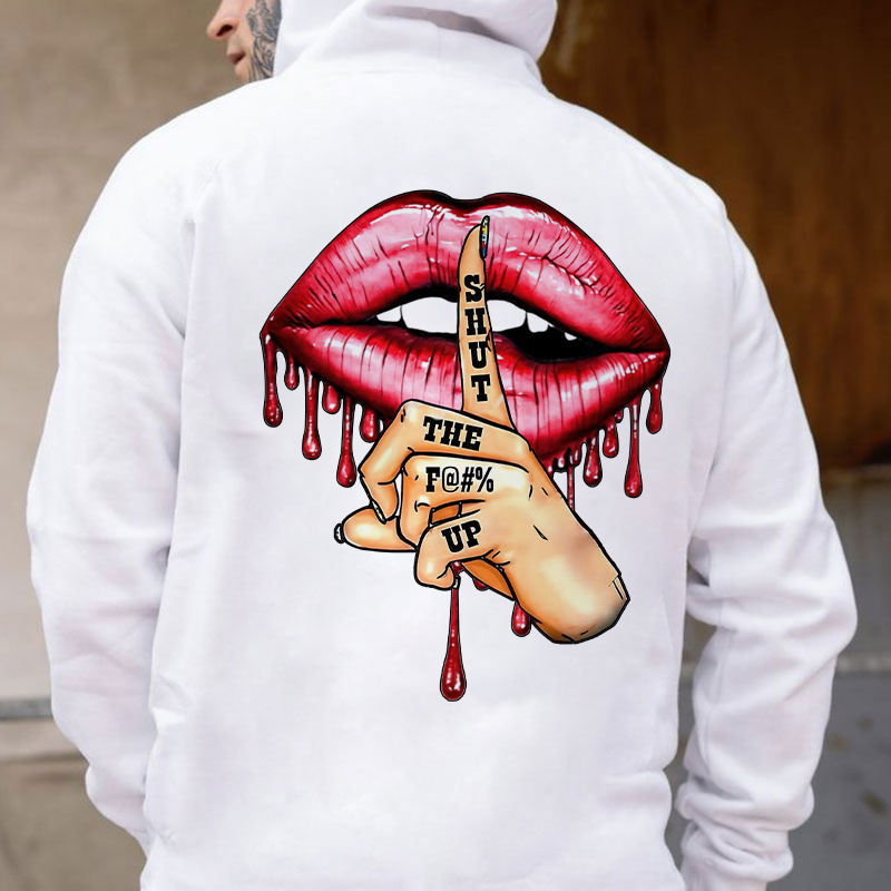 SHUT THE FUCK UP Red Lips Print Men's Hoodie
