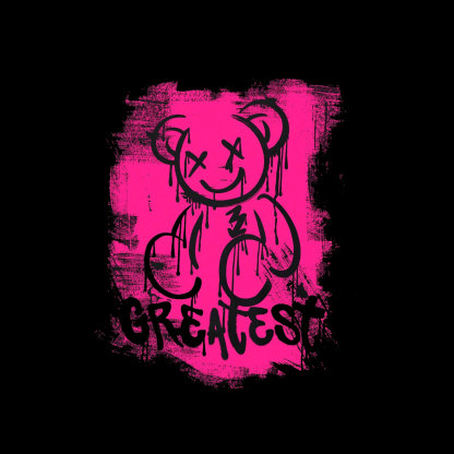 GREATEST Teddy Bear Pink Pattern Black Print T-shirt