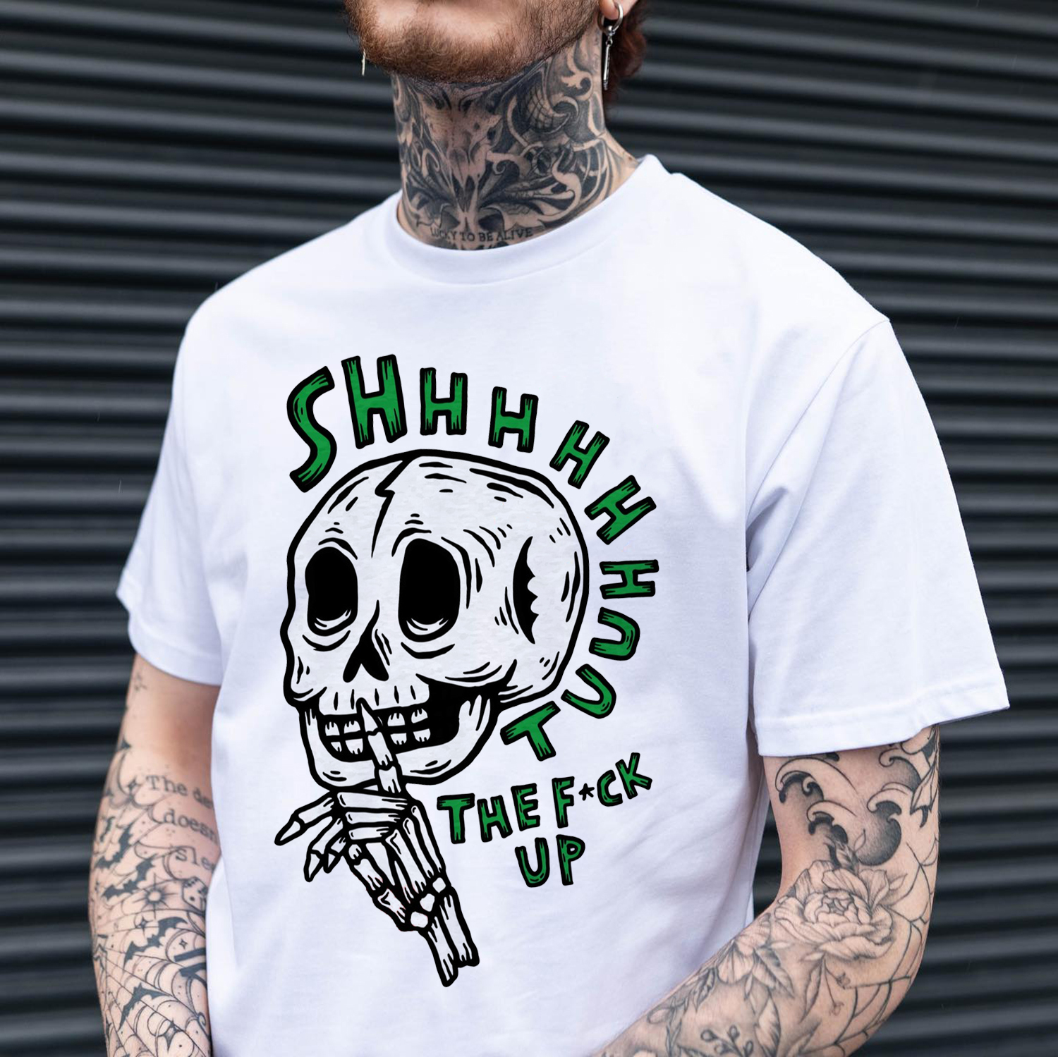 SHHHUT THE FUCK UP Skeleton Print Men's T-shirt