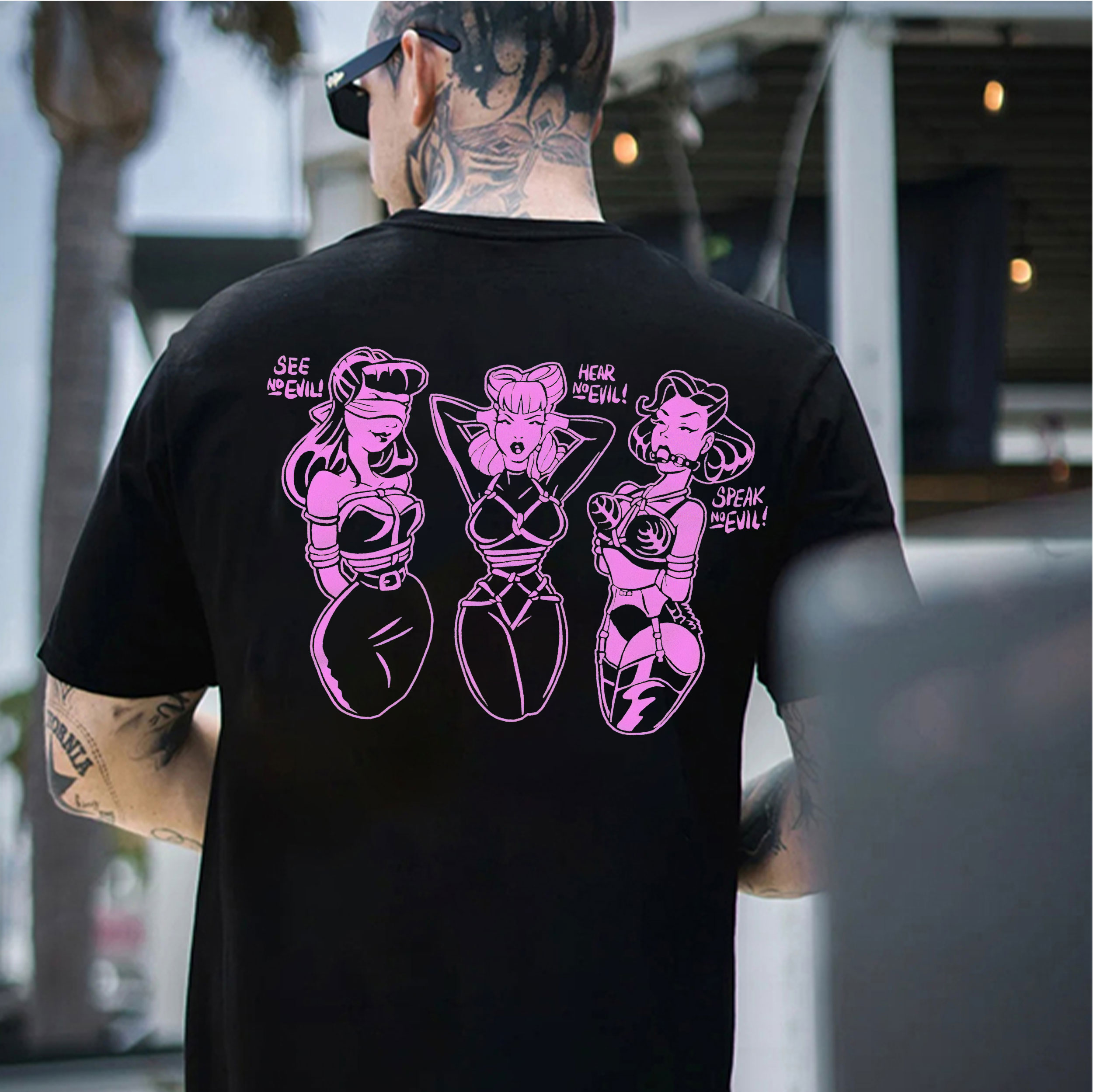 SEE NO Letter Sexy Ladies Graphic Black Print T-shirt
