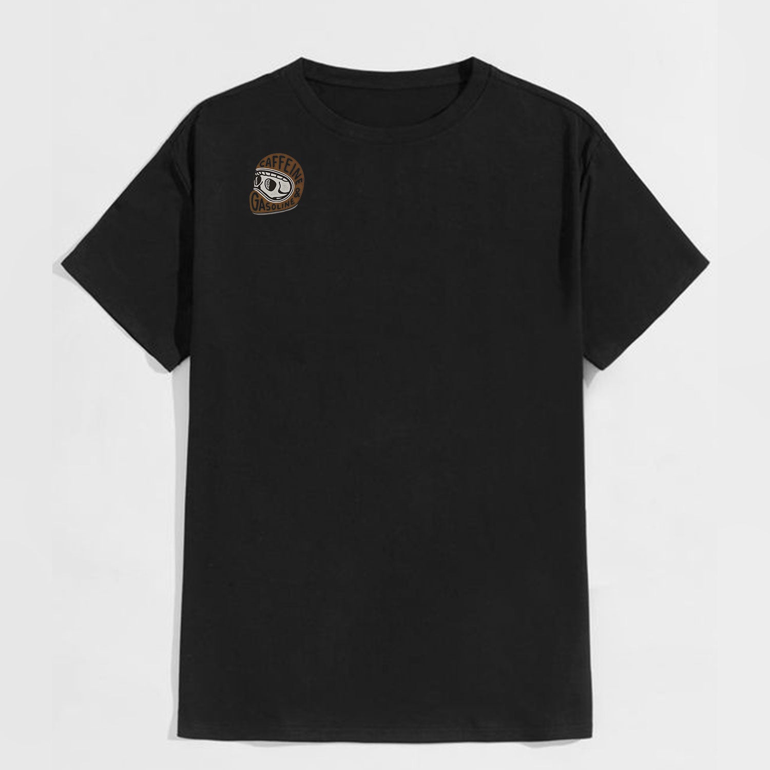 Modern Orange Caffeine & Gasoline Black Print T-shirt