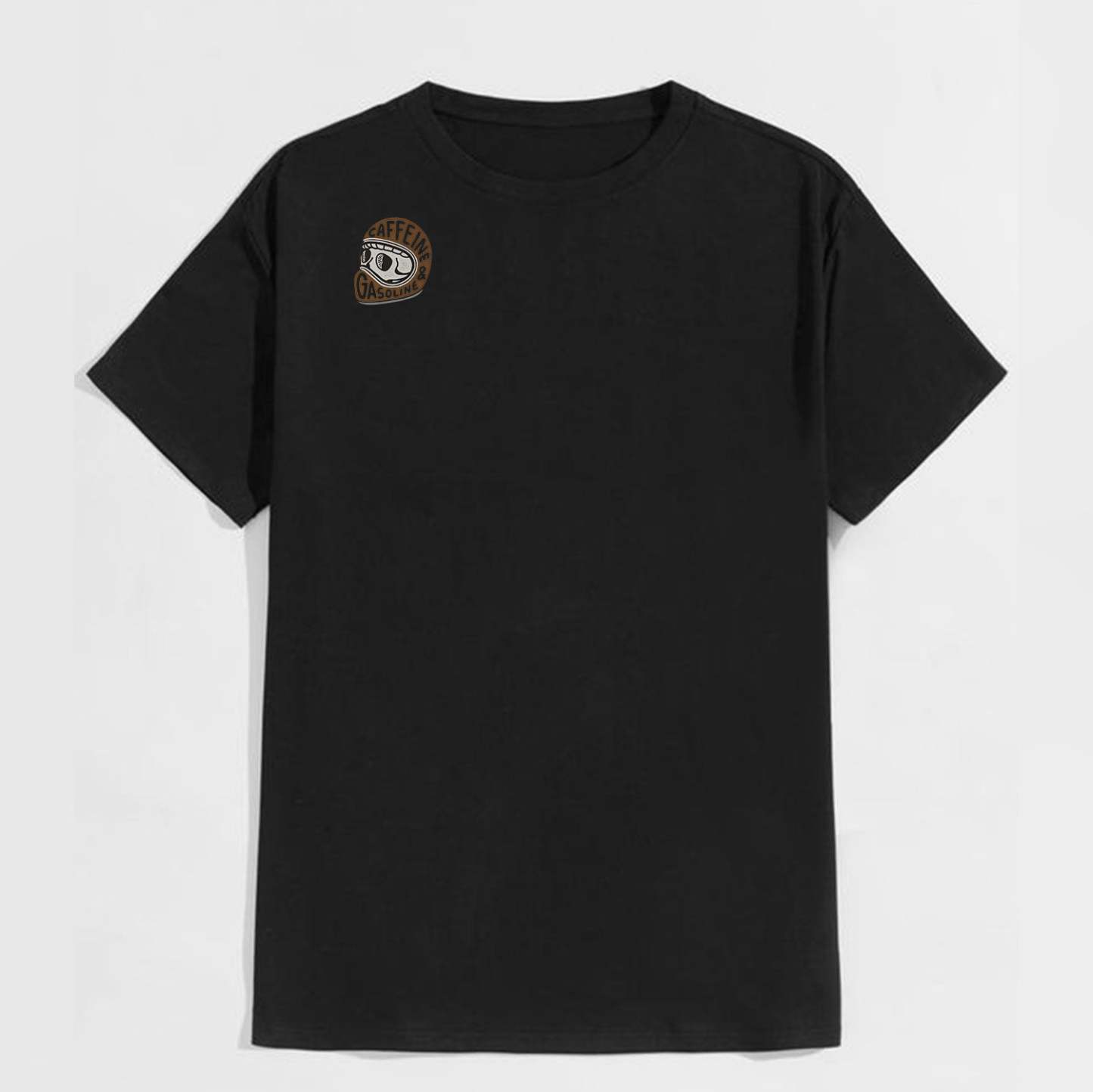 Modern Orange Caffeine & Gasoline Black Print T-shirt
