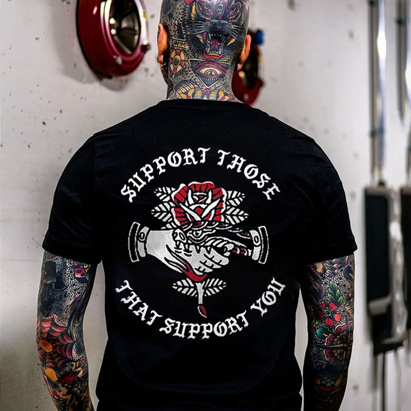 SUPPORT THOSE THAT SUPPORT YOU Snake Flower Black Print T-shirt