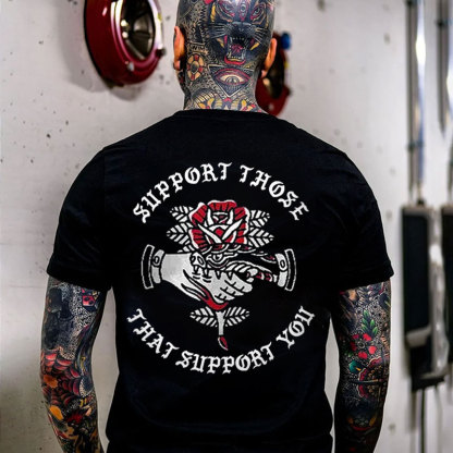 SUPPORT THOSE THAT SUPPORT YOU Snake Flower Black Print T-shirt