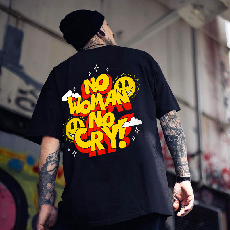 NO WOMAN NO CRY Happy Emoji Black Print T-shirt