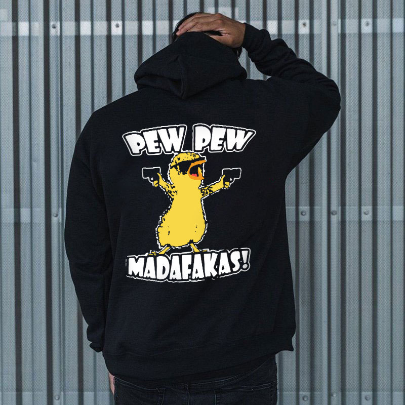 Yellow Duck Carries Pistol Letter Graphic Black Print Hoodie