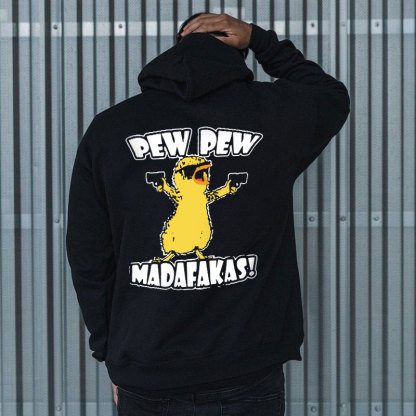 Yellow Duck Carries Pistol Letter Graphic Black Print Hoodie