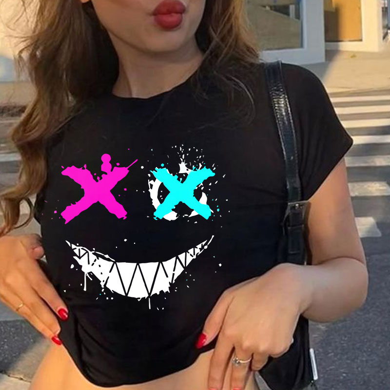 Evil Emoji Graphic Print Women's Cropped T-shirt