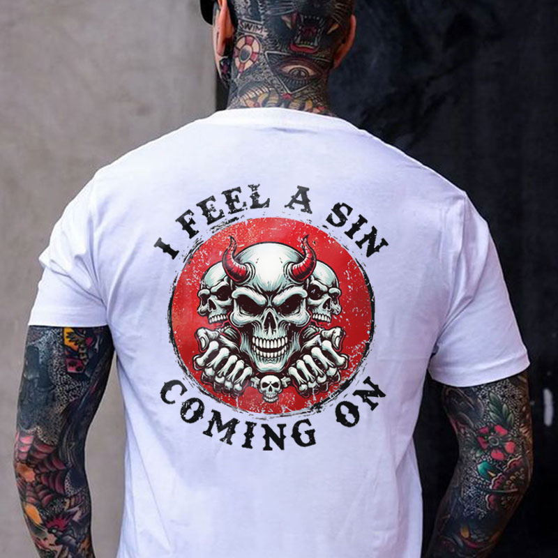 I FEEL A SIN COMING ON Skeleton Black Print T-shirt