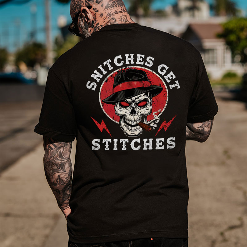 SNITCHES GET STITCHES Skull&Cigar Print Men's T-shirt