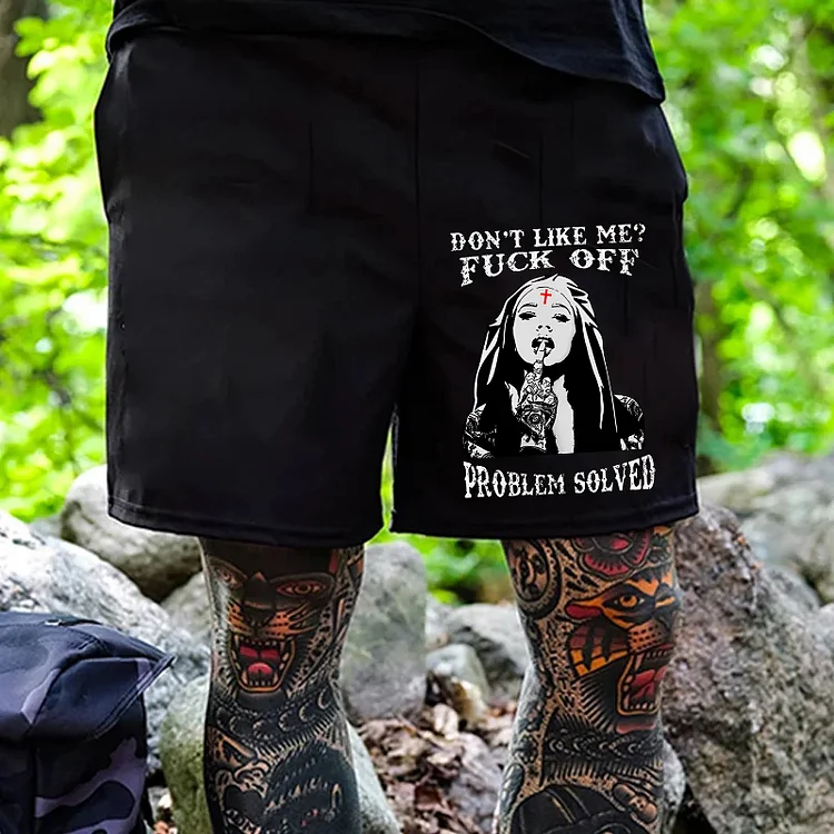 DON'T LIKE ME FUCK OFF Defiant Nun Print Men's Shorts