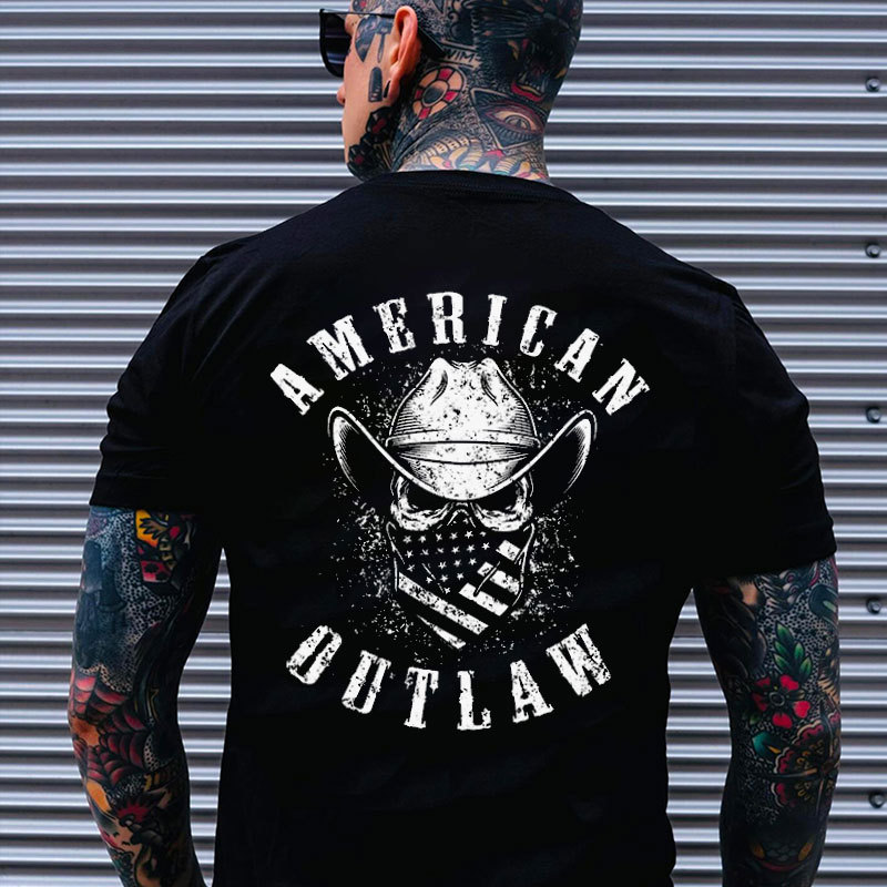 AMERICAN OUTLAW Cowboy Skull Print Men's T-Shirt