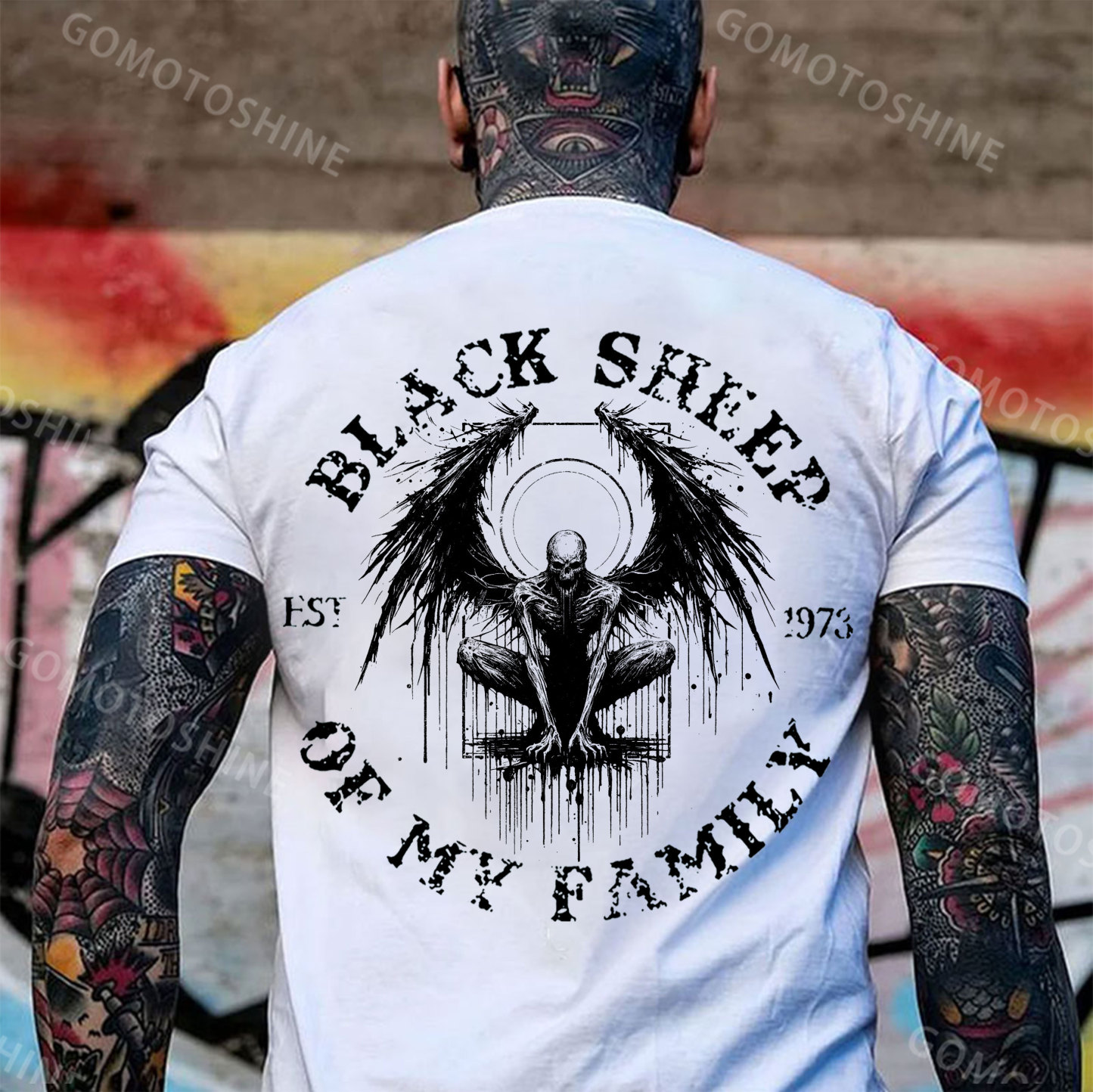BLACK SHEEP OF MY FAMILY Skeleton With Wings Print Men's T-Shirt