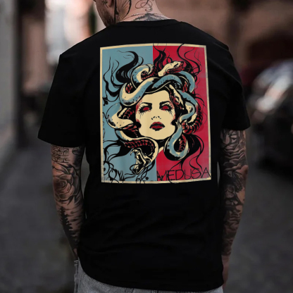 MEDUSA Evil Lady with Snake Black Print T-Shirt