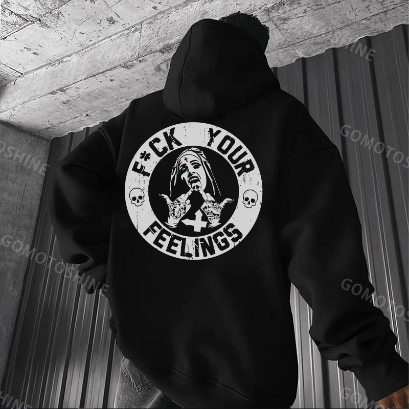 FUCK YOUR FEELINGS Defiant Nun Black Print Hoodie