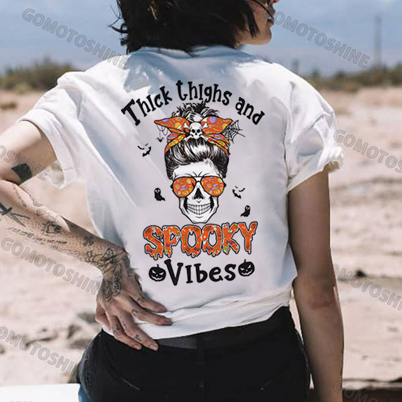 THICK THIGHS AND SPOOKY VIBES Skull Print Women's T-shirt