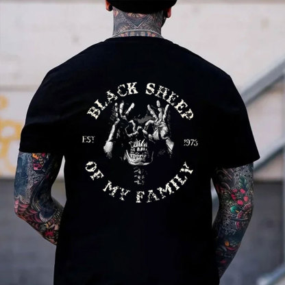 BLACK SHEEP OF MY FAMILY Skull Black Print T-Shirt Image - 14