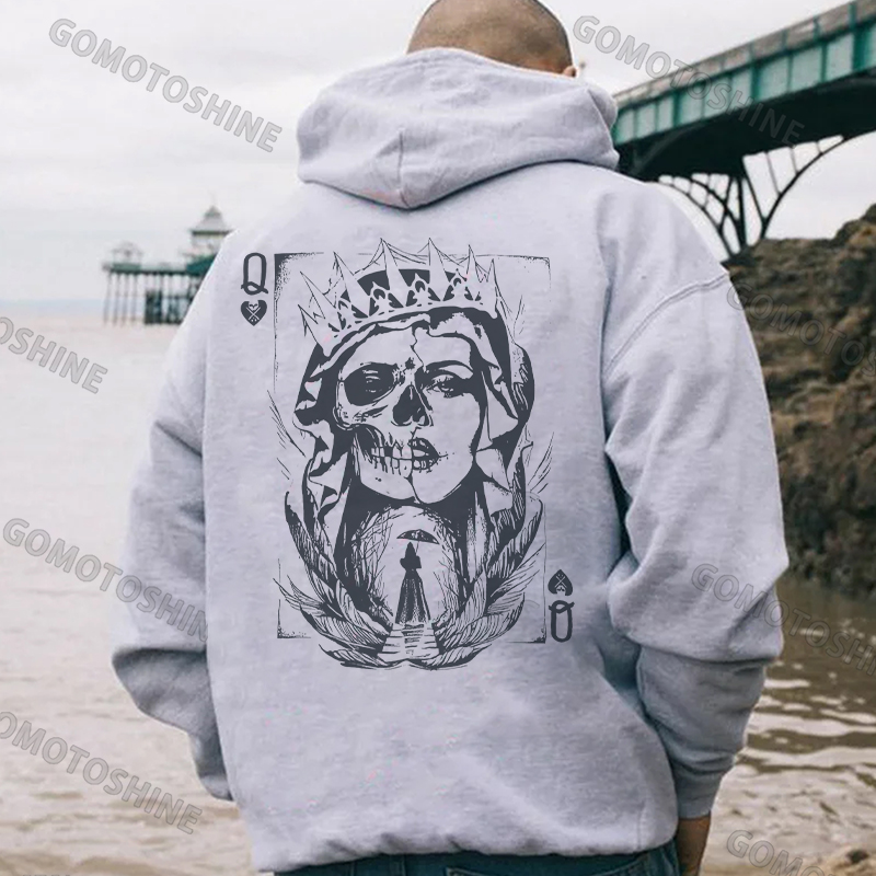 Skeleton Queen Poker Black Print Hoodie