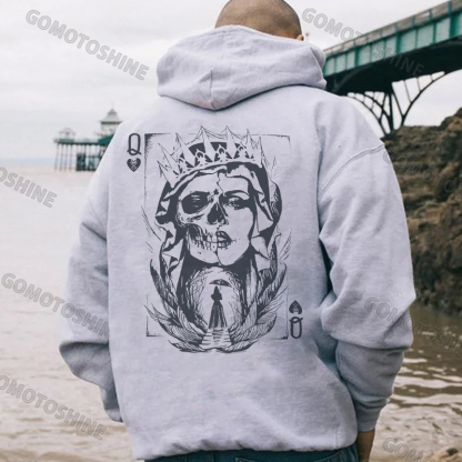 Skeleton Queen Poker Black Print Hoodie