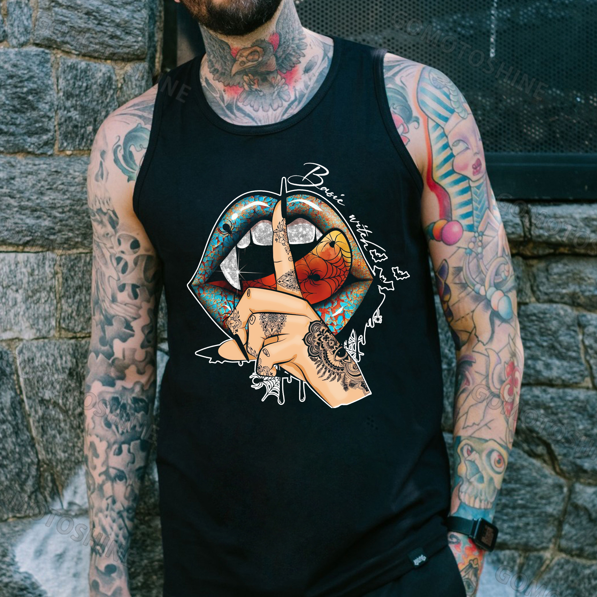 Keep Silent Gothic Lips Print Men's Vest