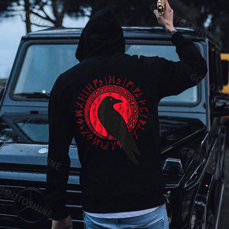 Runes Crow Print Men's Hoodie