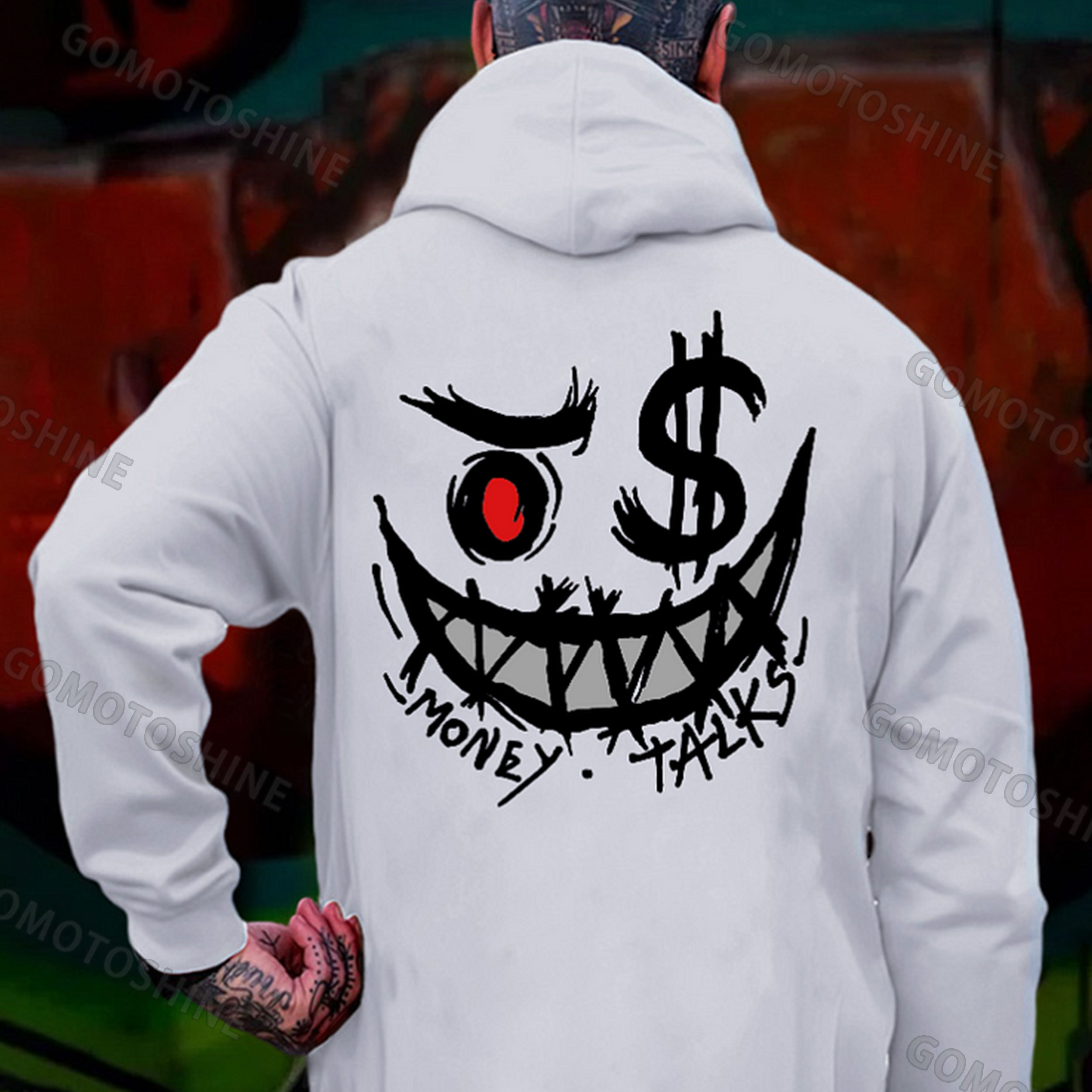 MONEY TALKS Evil Smile Emoji Print Men's Hoodie