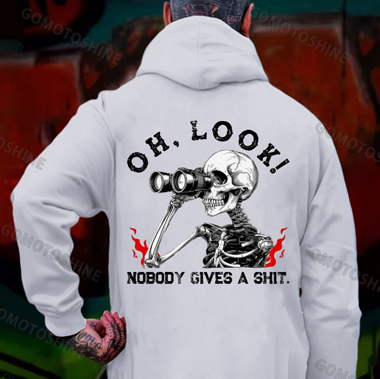 OH LOOK NOBODY GIVES A SHIT Skeleton&Telescope Print Men's Hoodie