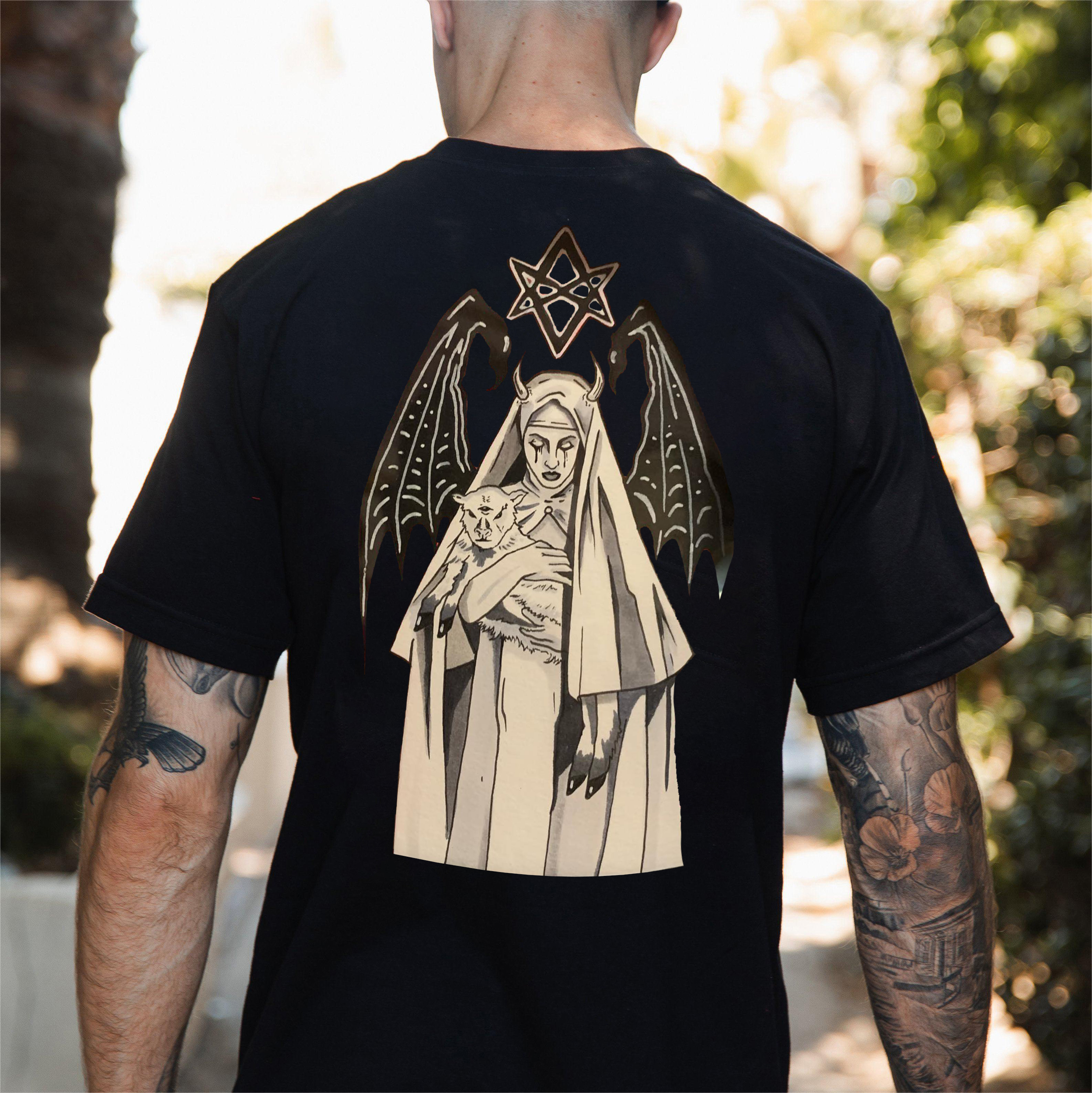 Evil Nun With Wings Black Print T-Shirt