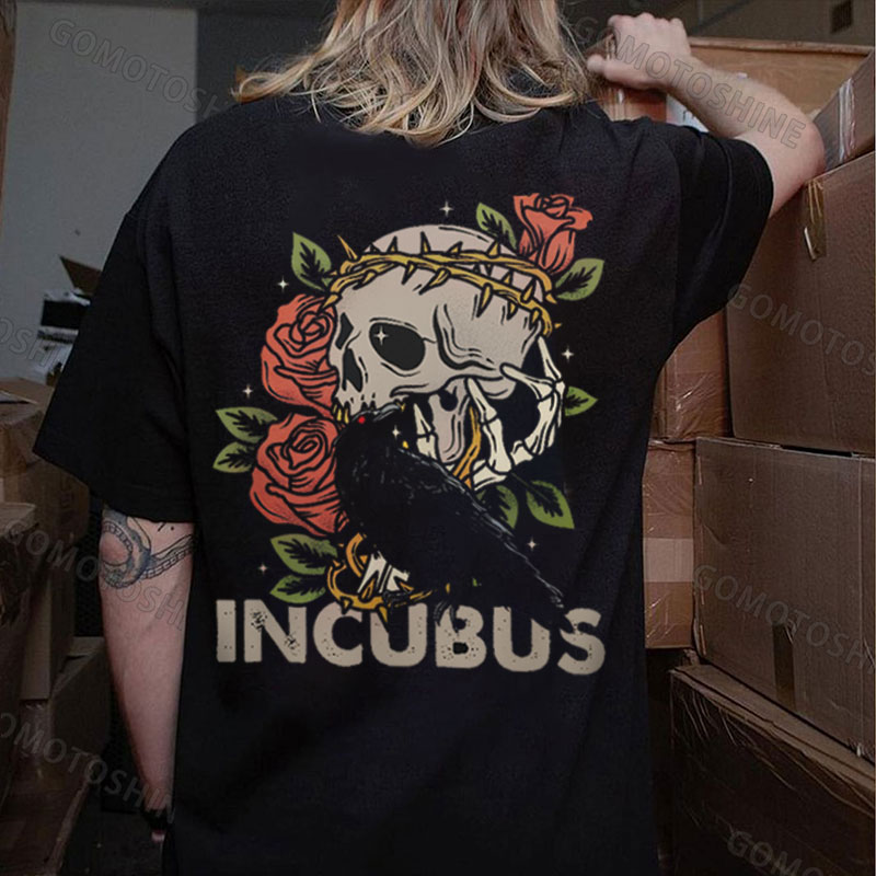 INCUBUS Crow&Skull&Rose Print Women's T-shirt