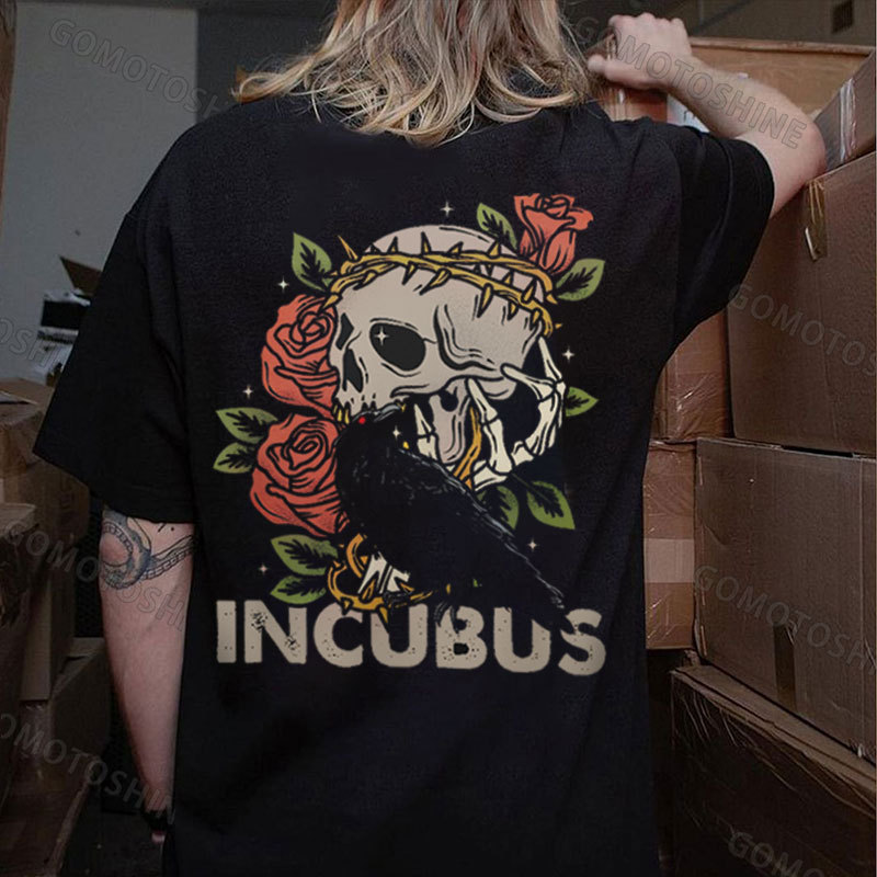INCUBUS Crow&Skull&Rose Print Women's T-shirt