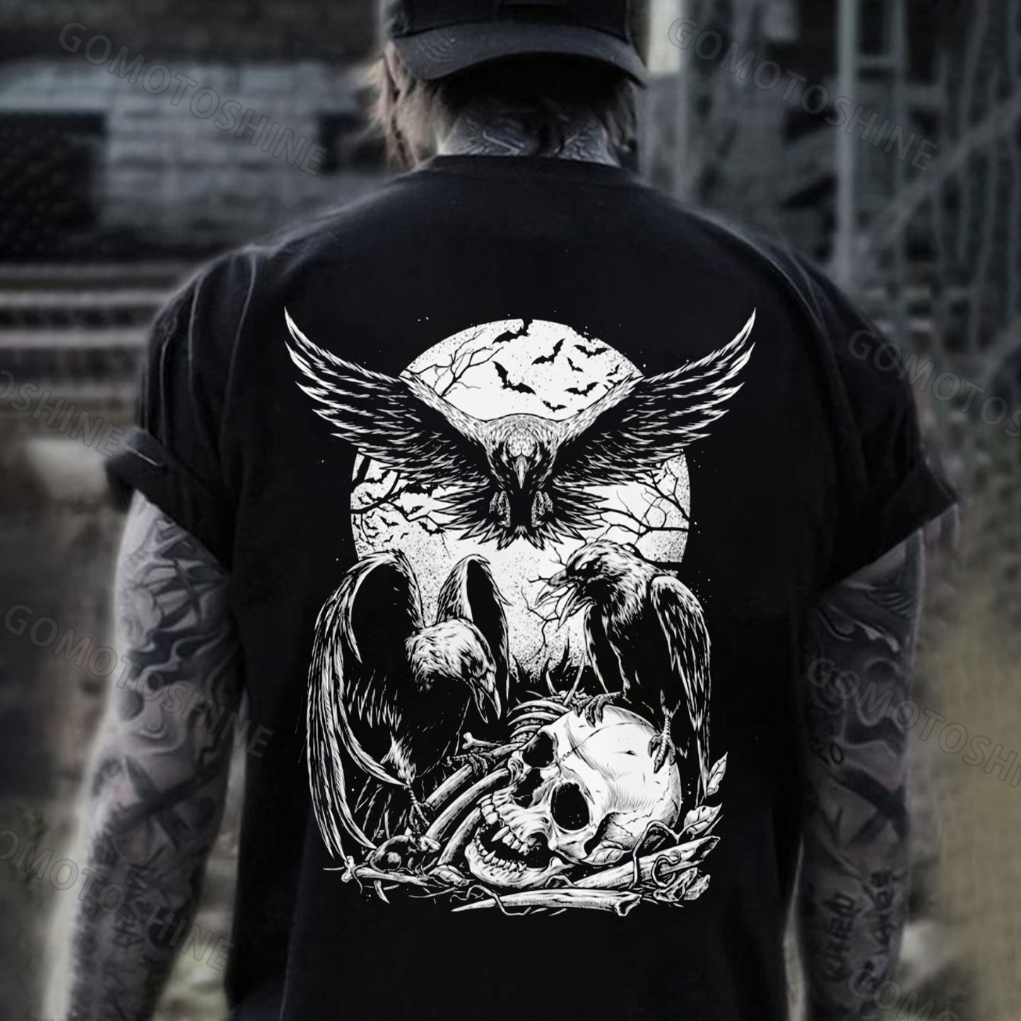 Crow & Skull Print Men's T-Shirt