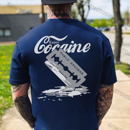 ENJOY COCAINE PABLO ESCOBAR Black Print T-shirt